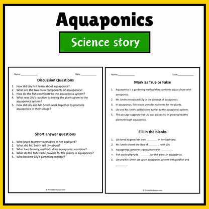 Aquaponics | Science Story Reading Comprehension Activity