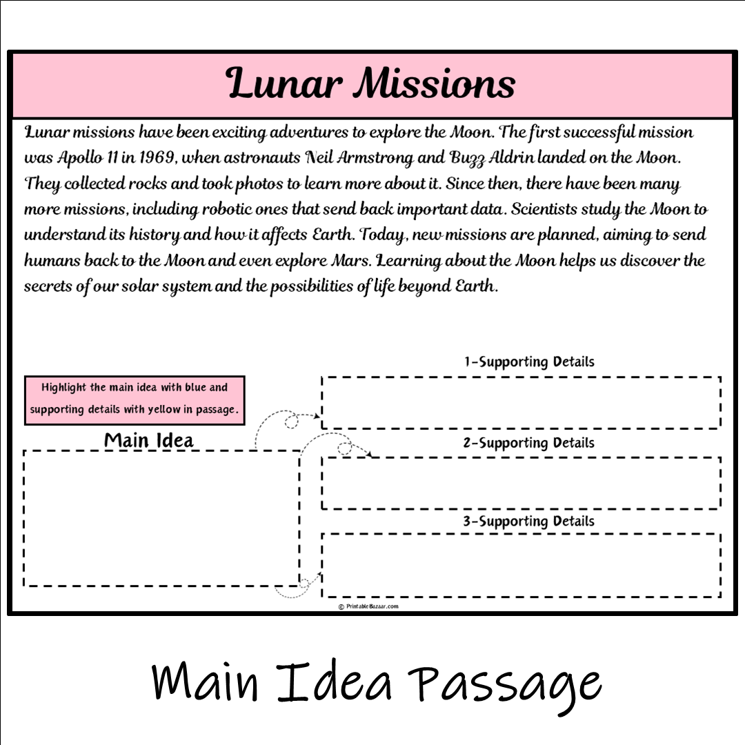 Lunar Missions | Main Idea and Supporting Details Reading Passage and Questions