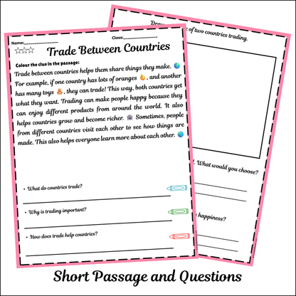 Trade Between Countries | Short Reading Comprehension Creative Worksheet