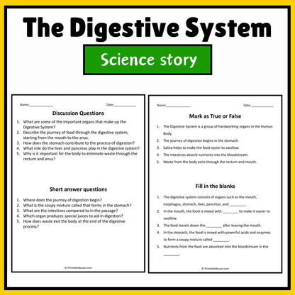 The Digestive System | Science Story Reading Comprehension Activity