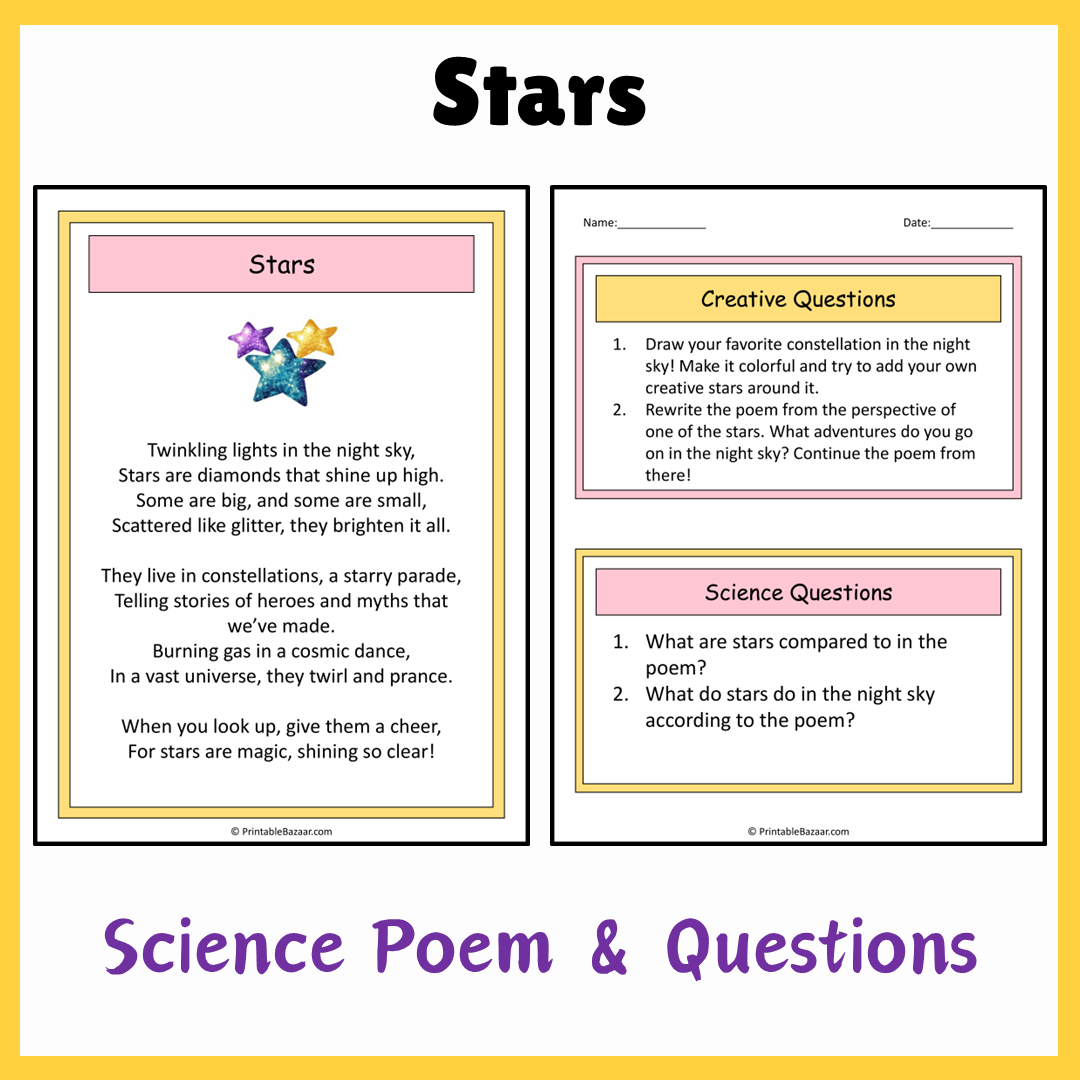 Stars | Science Poem Reading Comprehension Activity