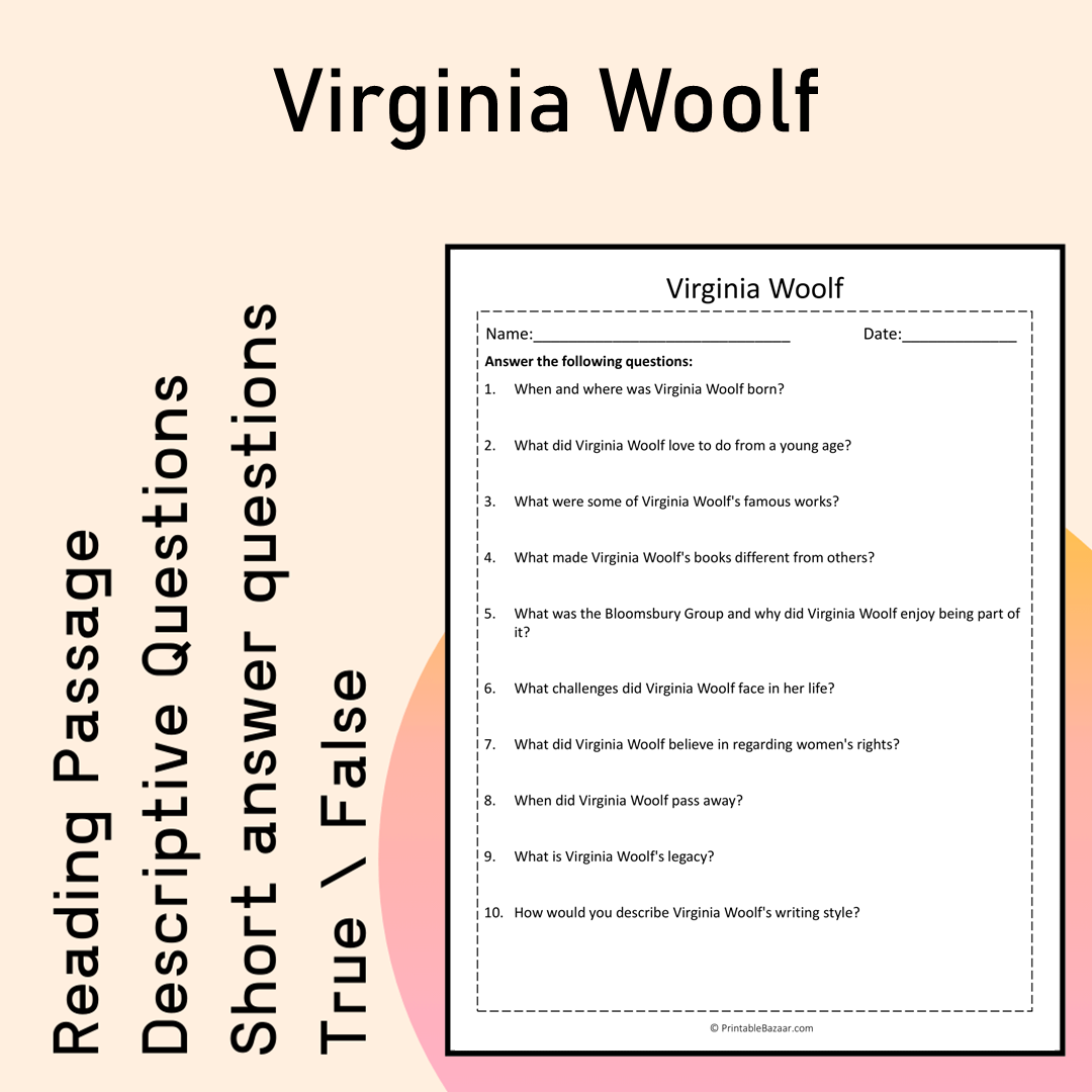 Virginia Woolf | Reading Comprehension Passage Printable Activity