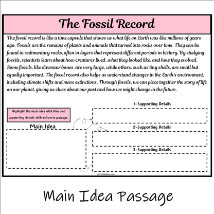 The Fossil Record | Main Idea and Supporting Details Reading Passage and Questions