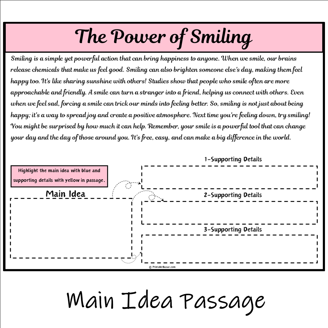 The Power of Smiling | Main Idea and Supporting Details Reading Passage and Questions