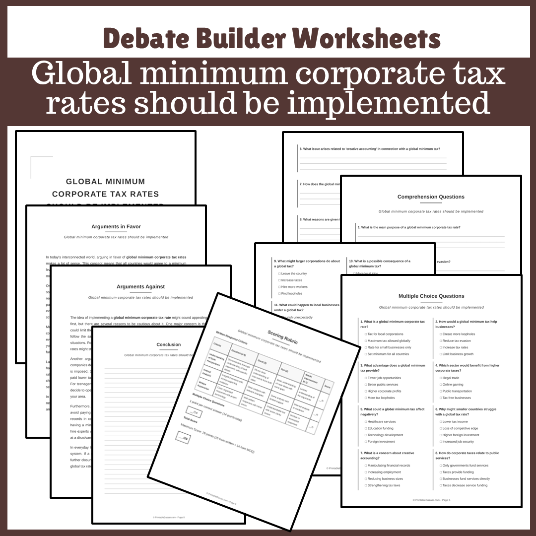 Global minimum corporate tax rates should be implemented | Favour and Against Worksheet Printable Activity
