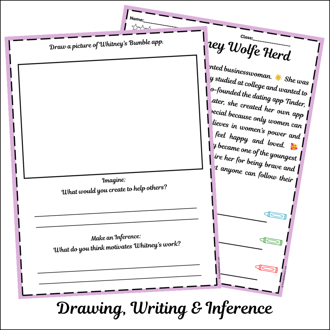 Whitney Wolfe Herd | Short Reading Comprehension Creative Worksheet