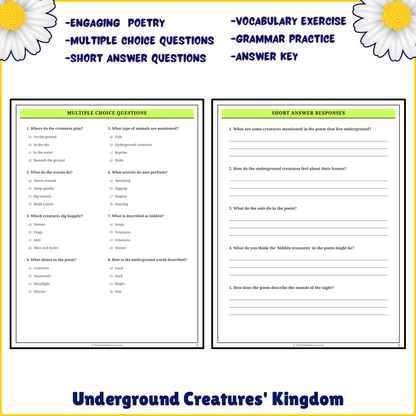 Underground Creatures' Kingdom | Poem Grammar Worksheet Printable Activity