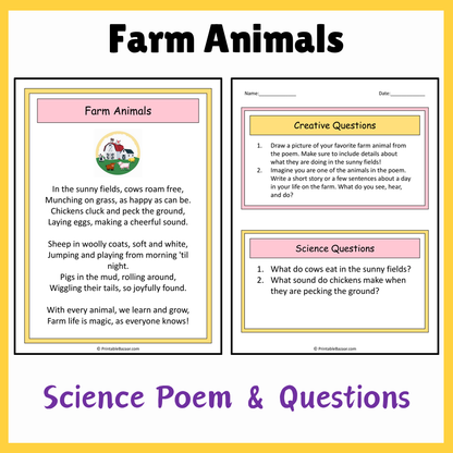 Farm Animals | Science Poem Reading Comprehension Activity