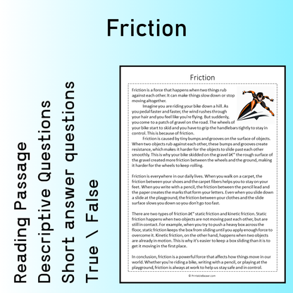 Friction | Reading Comprehension Passage Printable Worksheet