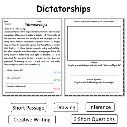 Dictatorships | Short Reading Comprehension Creative Worksheet