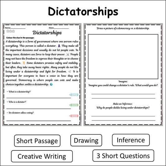 Dictatorships | Short Reading Comprehension Creative Worksheet