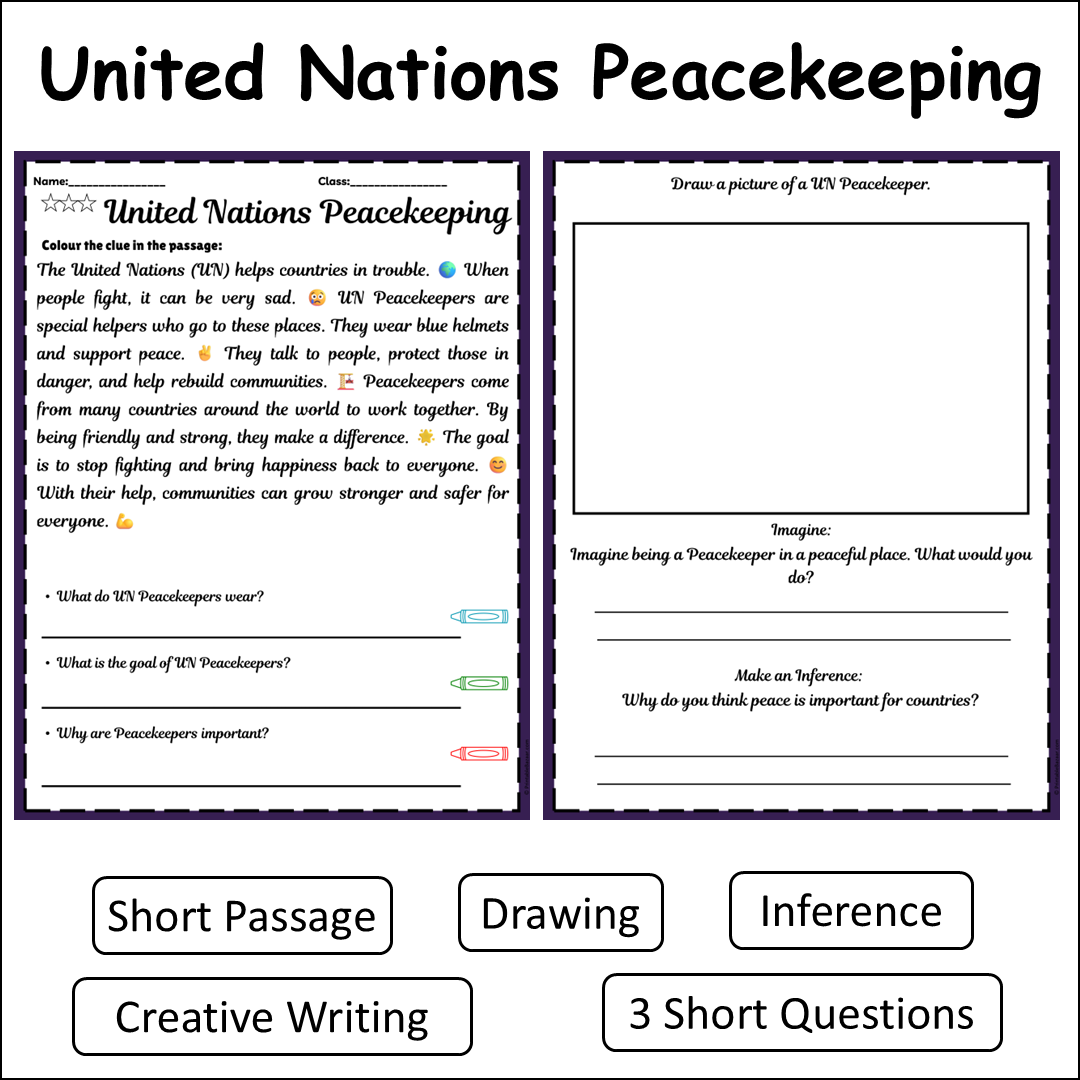 United Nations Peacekeeping | Short Reading Comprehension Creative Worksheet