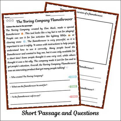 The Boring Company Flamethrower | Short Reading Comprehension Creative Worksheet