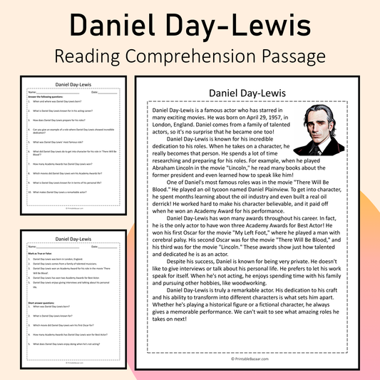 Daniel Day-Lewis | Reading Comprehension Passage Printable Activity