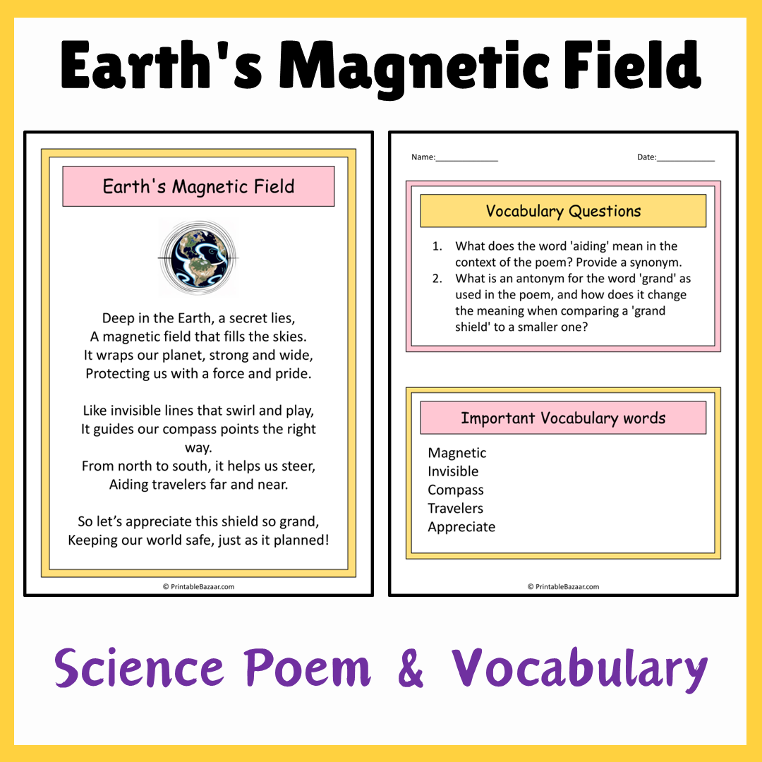 Earth's Magnetic Field | Science Poem Reading Comprehension Activity