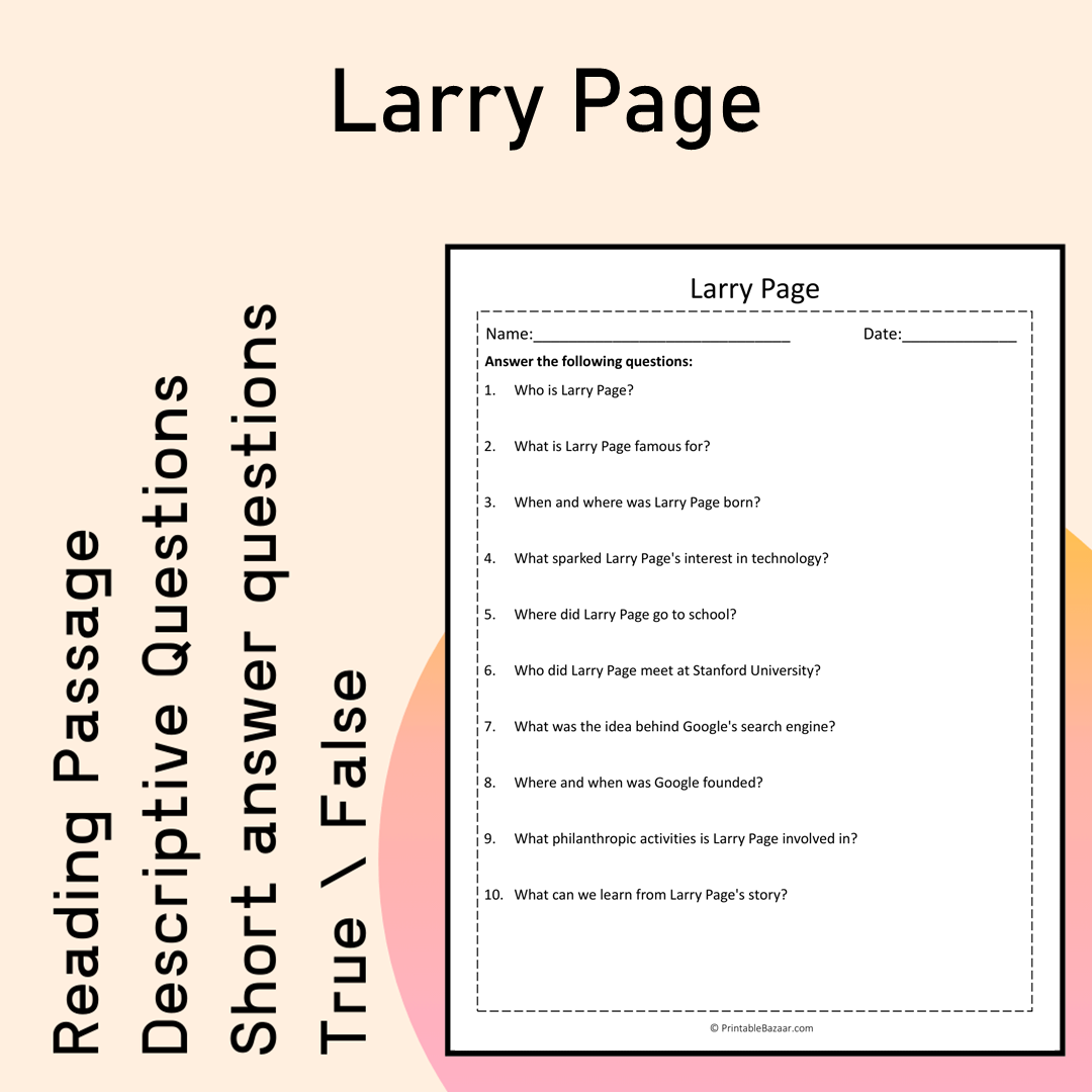 Larry Page | Reading Comprehension Passage Printable Activity