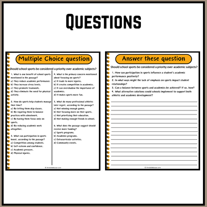 Should school sports be considered a priority over academic subjects? | Debate Case Study Worksheet