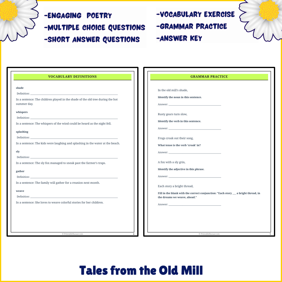 Tales from the Old Mill | Poem Grammar Worksheet Printable Activity