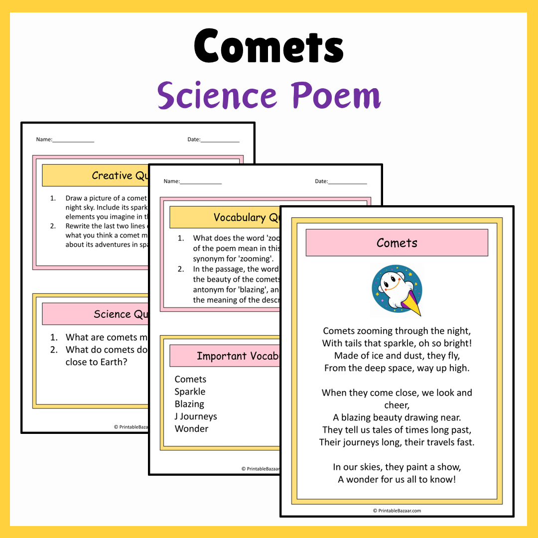 Comets | Science Poem Reading Comprehension Activity