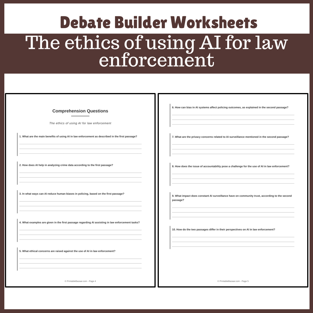 The ethics of using AI for law enforcement | Favour and Against Worksheet Printable Activity