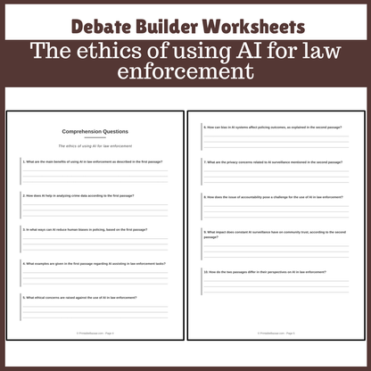 The ethics of using AI for law enforcement | Favour and Against Worksheet Printable Activity