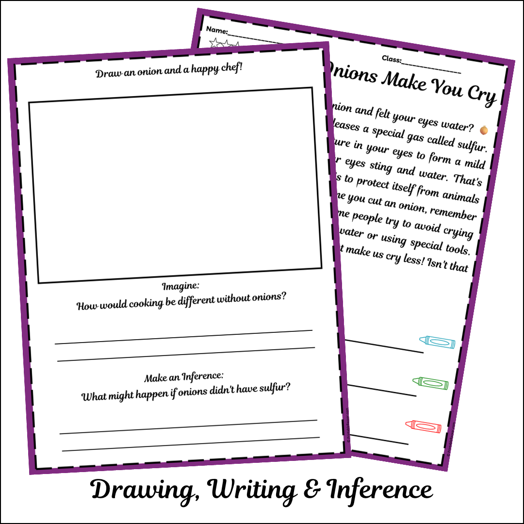 Why Do Onions Make You Cry | Short Reading Comprehension Creative Worksheet