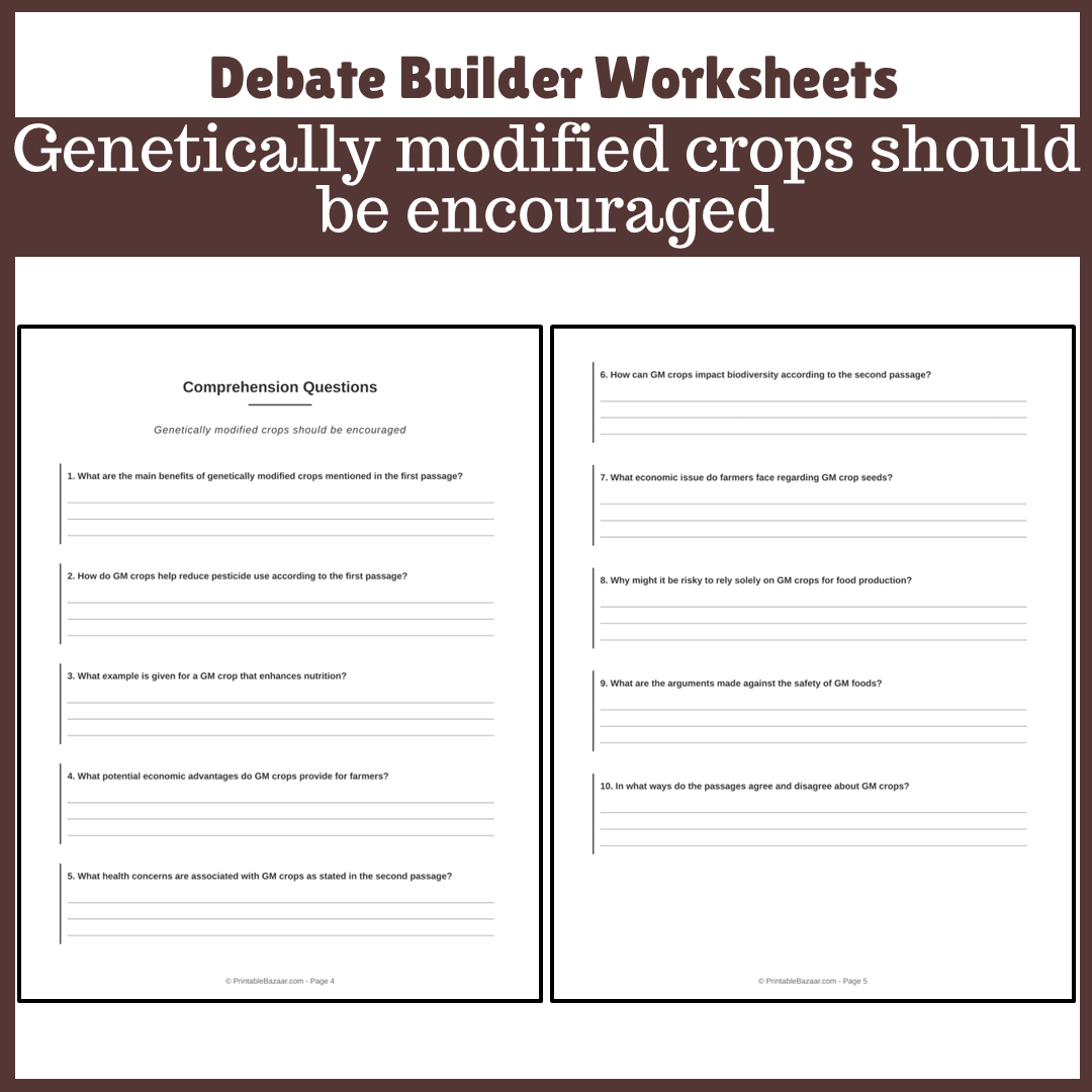Genetically modified crops should be encouraged | Favour and Against Worksheet Printable Activity