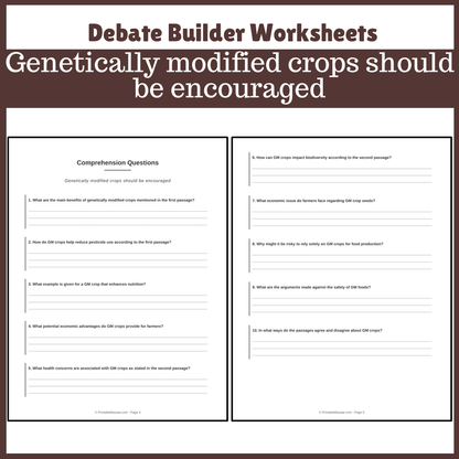 Genetically modified crops should be encouraged | Favour and Against Worksheet Printable Activity