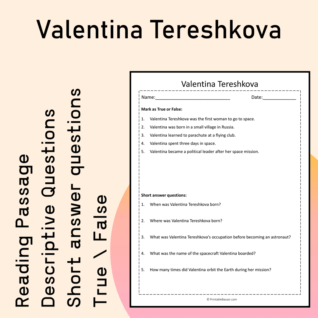 Valentina Tereshkova | Reading Comprehension Passage Printable Activity