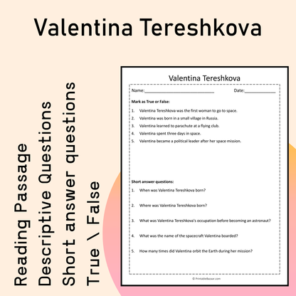 Valentina Tereshkova | Reading Comprehension Passage Printable Activity