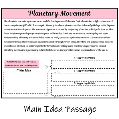 Planetary Movement | Main Idea and Supporting Details Reading Passage and Questions