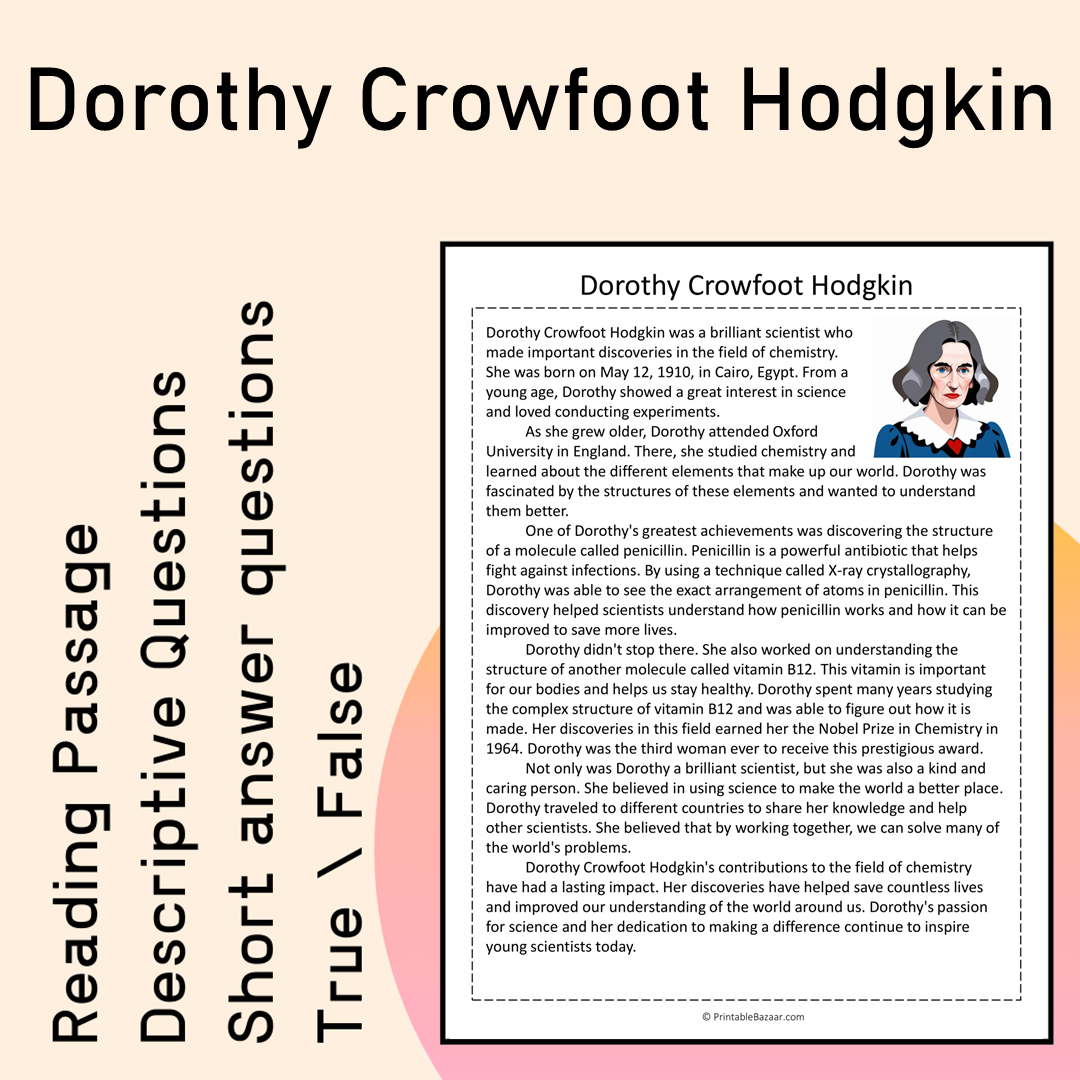 Dorothy Crowfoot Hodgkin | Reading Comprehension Passage Printable Activity
