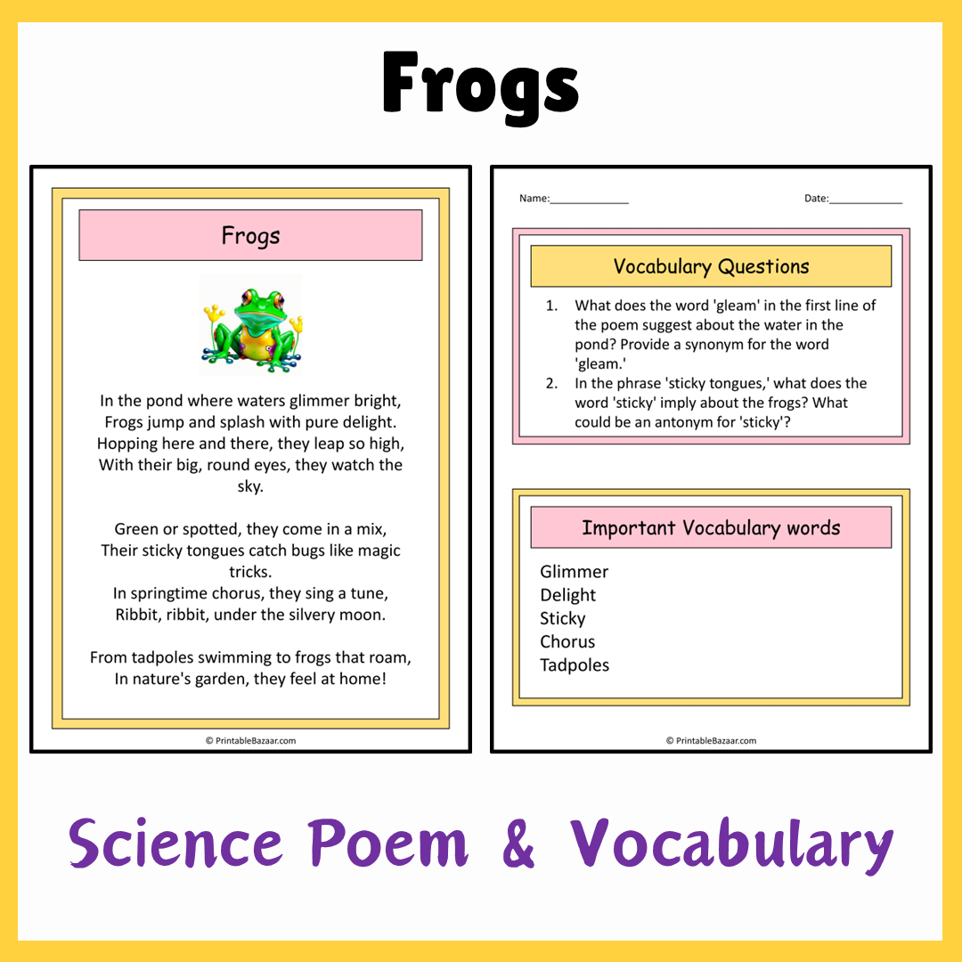 Frogs | Science Poem Reading Comprehension Activity