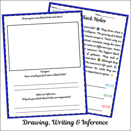 Black Holes | Short Reading Comprehension Creative Worksheet