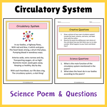 Circulatory System | Science Poem Reading Comprehension Activity