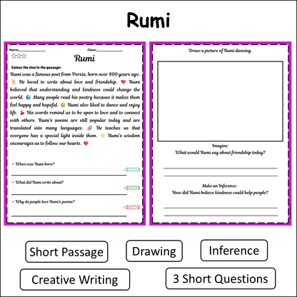 Rumi | Short Reading Comprehension Creative Worksheet