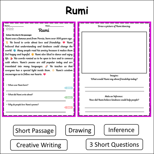 Rumi | Short Reading Comprehension Creative Worksheet