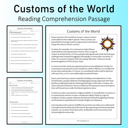 Customs of the World | Reading Comprehension Passage Printable Worksheet