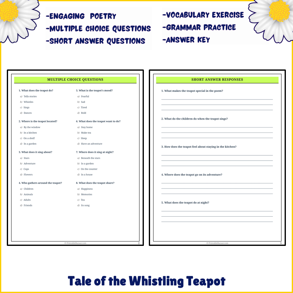 Tale of the Whistling Teapot | Poem Grammar Worksheet Printable Activity