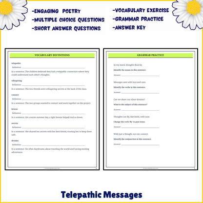 Telepathic Messages | Poem Grammar Worksheet Printable Activity