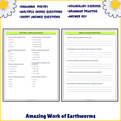 Amazing Work of Earthworms | Poem Grammar Worksheet Printable Activity