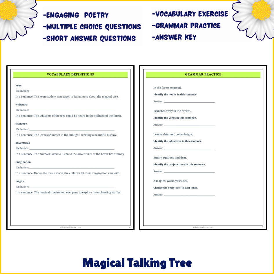 Magical Talking Tree | Poem Grammar Worksheet Printable Activity