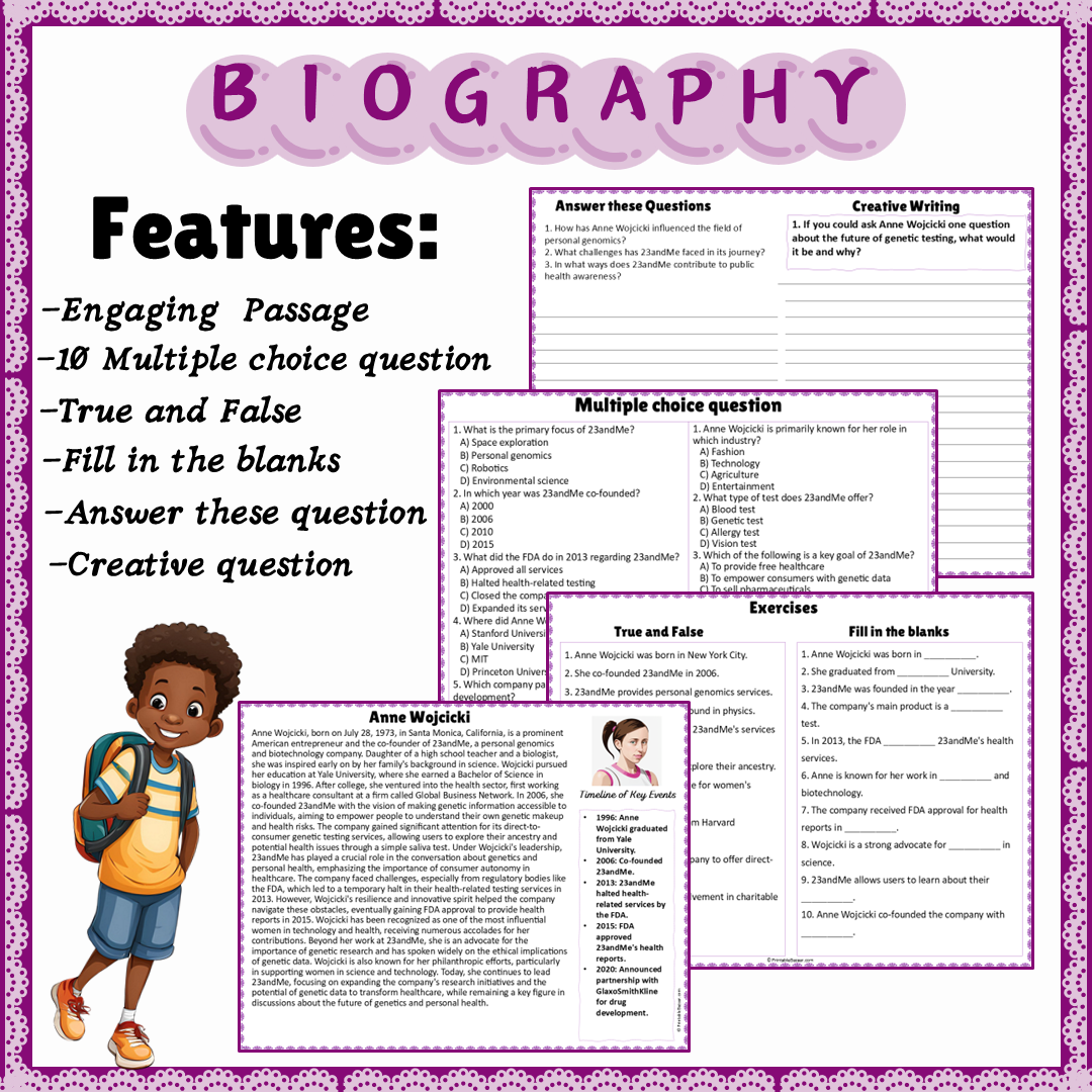 Anne Wojcicki | Biography Reading Comprehension and Questions Worksheet