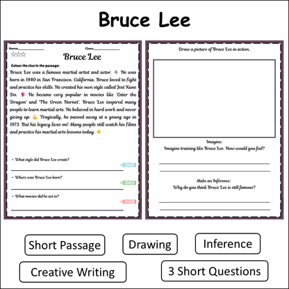 Bruce Lee | Short Reading Comprehension Creative Worksheet