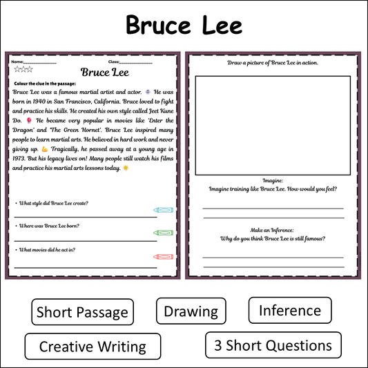 Bruce Lee | Short Reading Comprehension Creative Worksheet