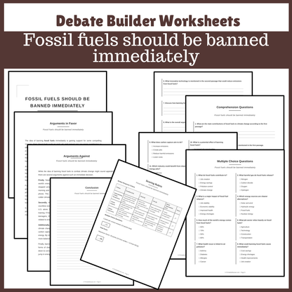Fossil fuels should be banned immediately | Favour and Against Worksheet Printable Activity