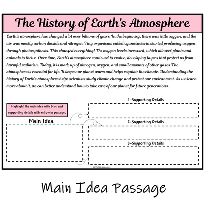 The History of Earth's Atmosphere | Main Idea and Supporting Details Reading Passage and Questions