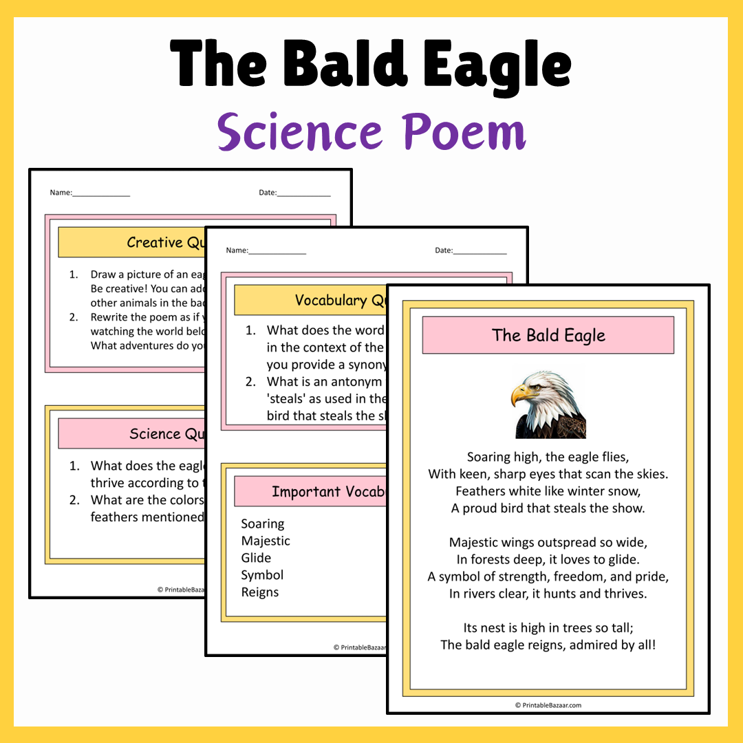 The Bald Eagle | Science Poem Reading Comprehension Activity