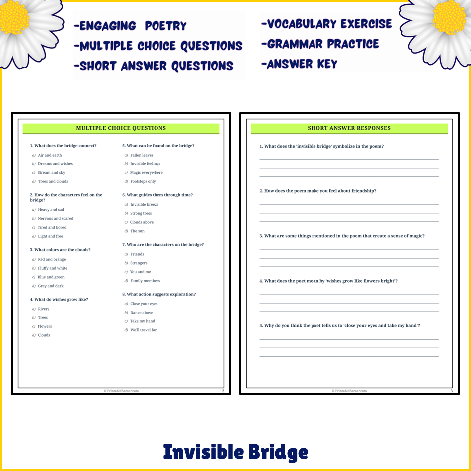 Invisible Bridge | Poem Grammar Worksheet Printable Activity