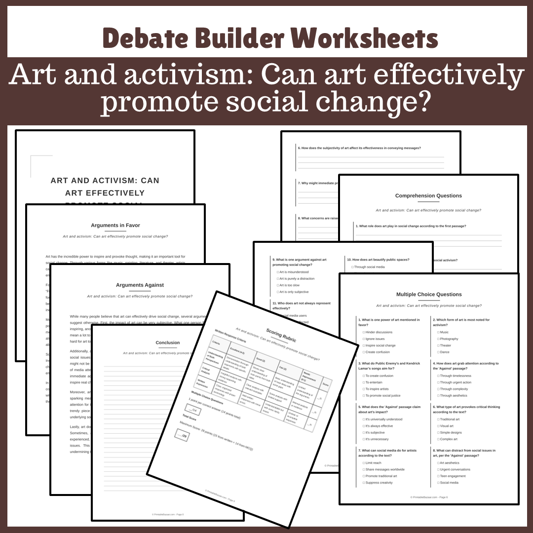 Art and activism: Can art effectively promote social change? | Favour and Against Worksheet Printable Activity